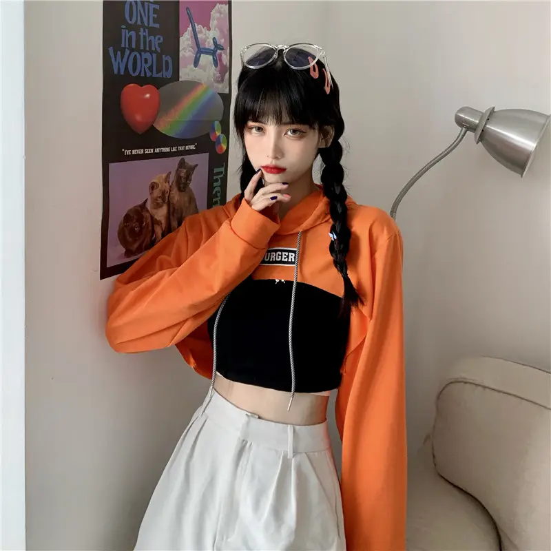 Women Blue Hooded Sweatshirt High Waist Long Sleeve - Image 11