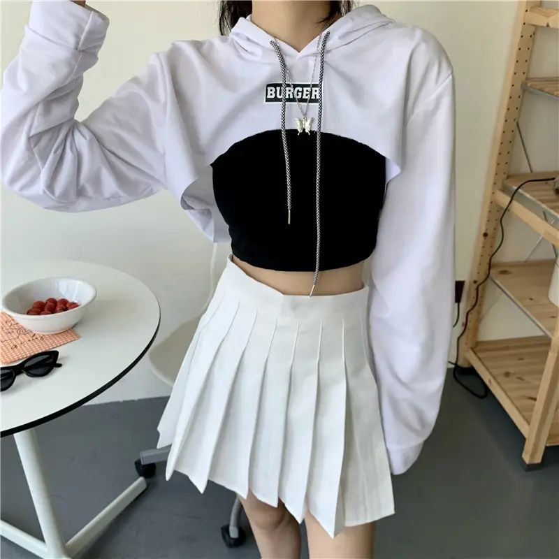 Women Blue Hooded Sweatshirt High Waist Long Sleeve — feature 13