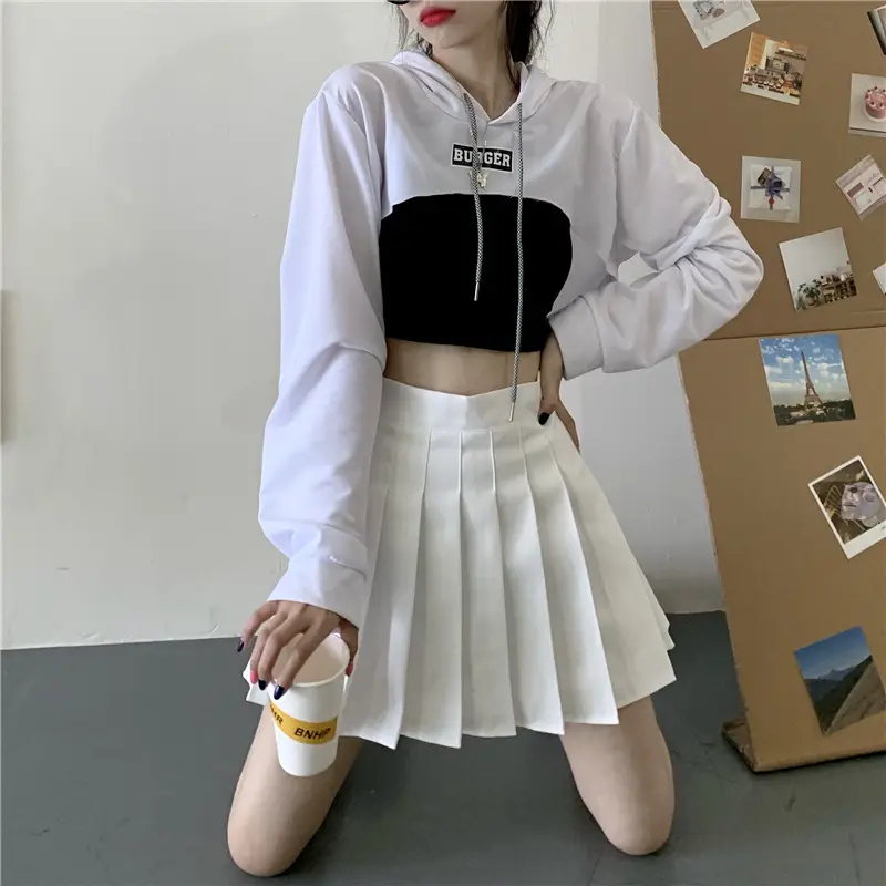 Women Blue Hooded Sweatshirt High Waist Long Sleeve — feature 16