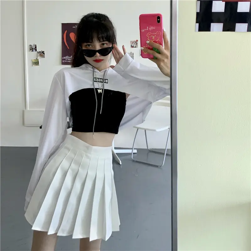 Women Blue Hooded Sweatshirt High Waist Long Sleeve — feature 17