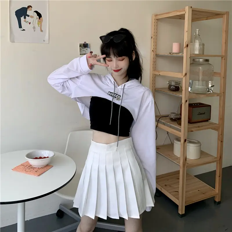 Women Blue Hooded Sweatshirt High Waist Long Sleeve — feature 19