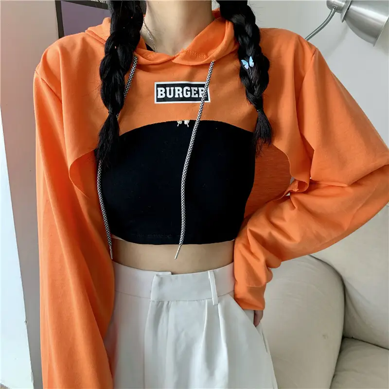 Women Blue Hooded Sweatshirt High Waist Long Sleeve — feature 22