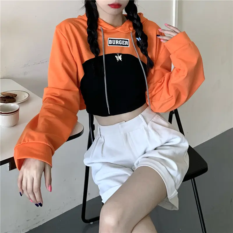 Women Blue Hooded Sweatshirt High Waist Long Sleeve — feature 23