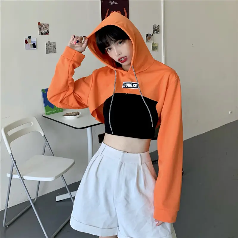 Women Blue Hooded Sweatshirt High Waist Long Sleeve — feature 25