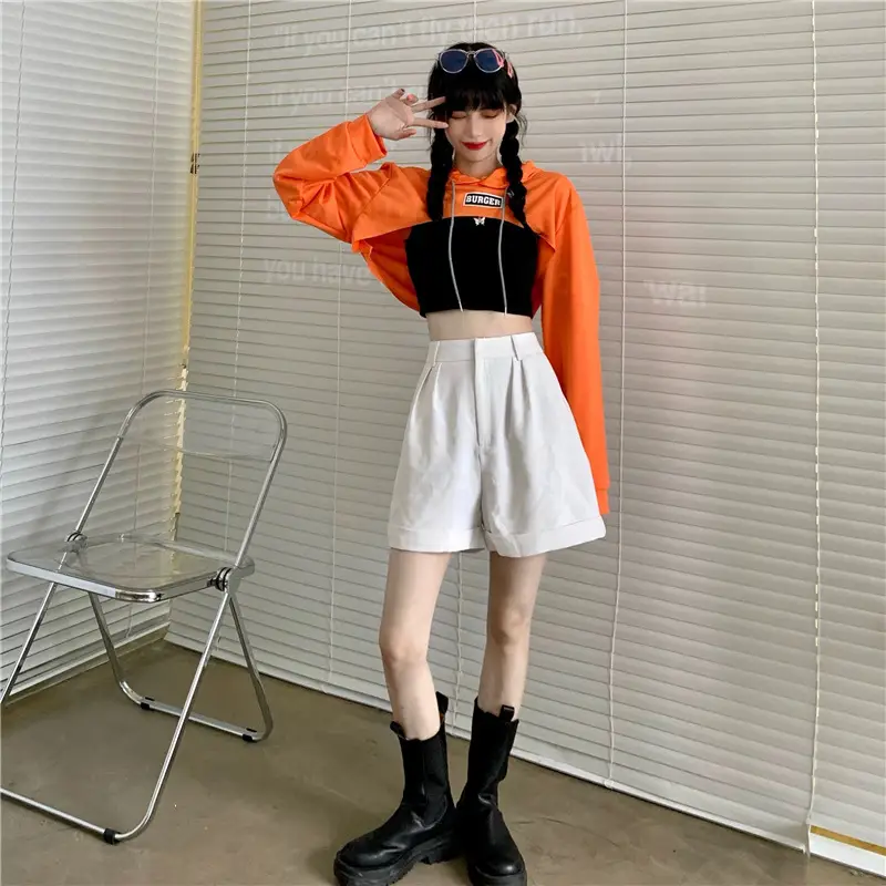 Women Blue Hooded Sweatshirt High Waist Long Sleeve — feature 26