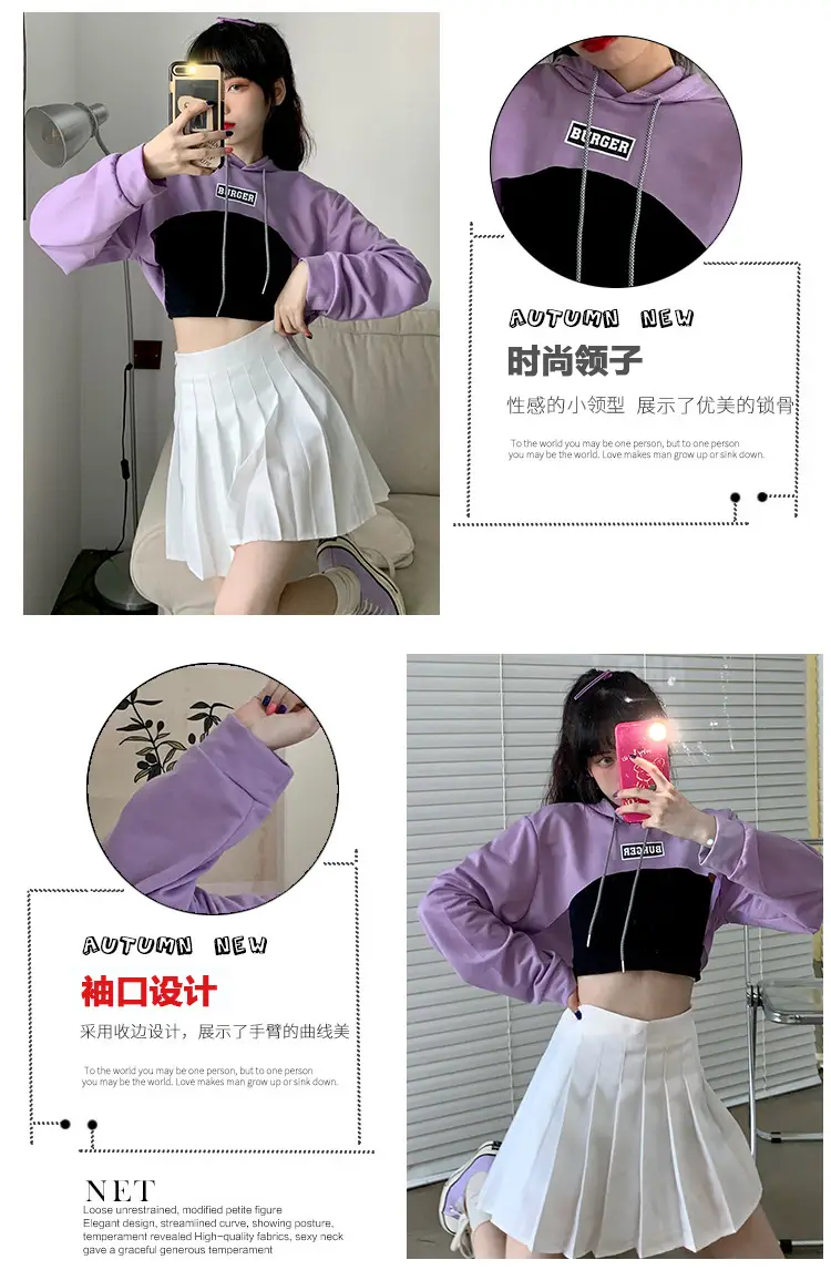 Women Blue Hooded Sweatshirt High Waist Long Sleeve — feature 3