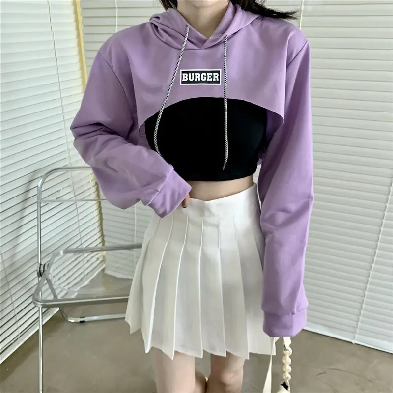 Women Blue Hooded Sweatshirt High Waist Long Sleeve — feature 7