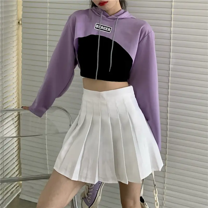 Women Blue Hooded Sweatshirt High Waist Long Sleeve — feature 8