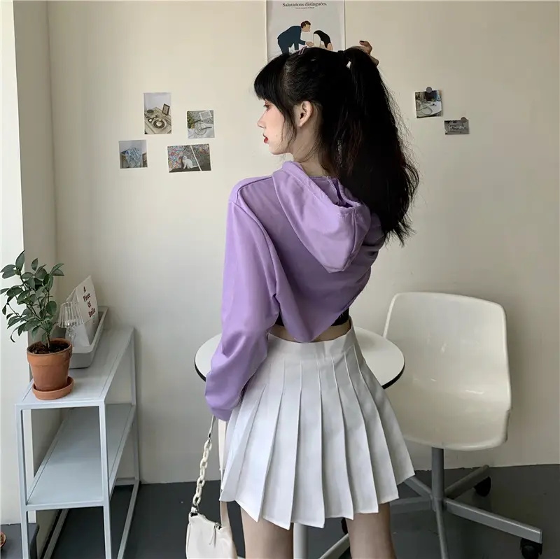 Women Blue Hooded Sweatshirt High Waist Long Sleeve — feature 9