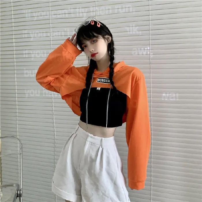 Women Blue Hooded Sweatshirt High Waist Long Sleeve - Image 6