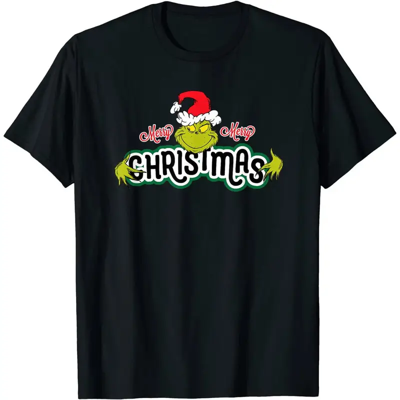 Short Sleeve Christmas Grinch T-Shirt Black 2024 - Image 2