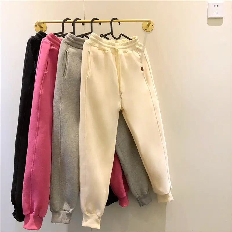 Women White Velvet Jogger Pants Loose Fit Winter Casual - Image 8