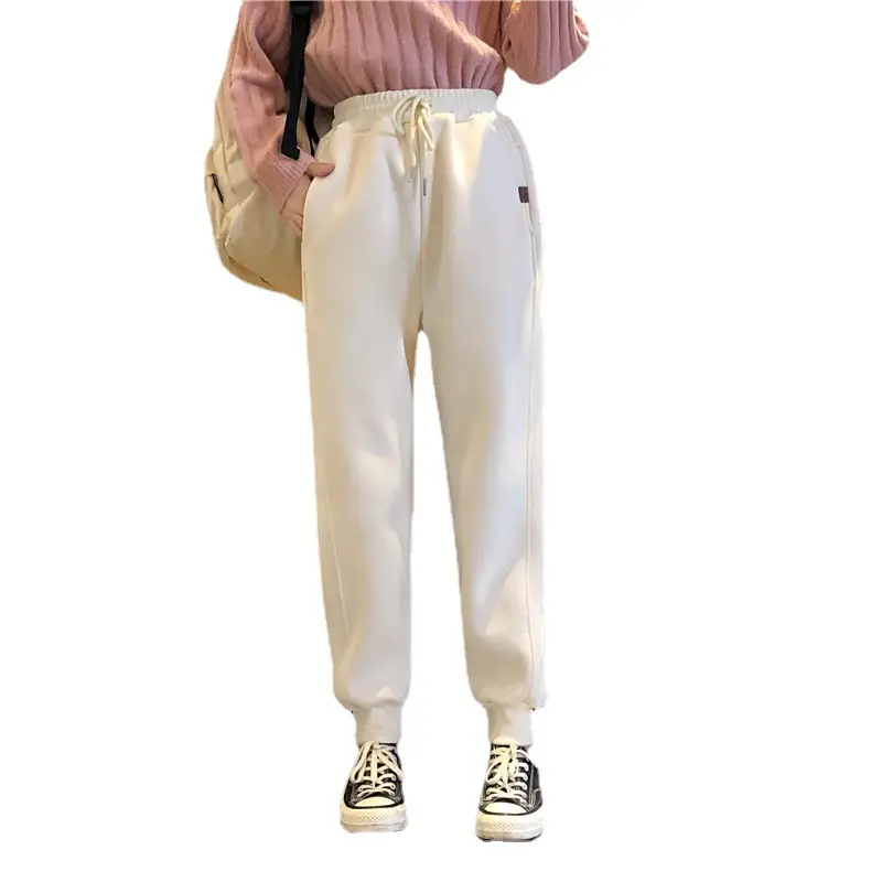 Women White Velvet Jogger Pants Loose Fit Winter Casual - Image 9