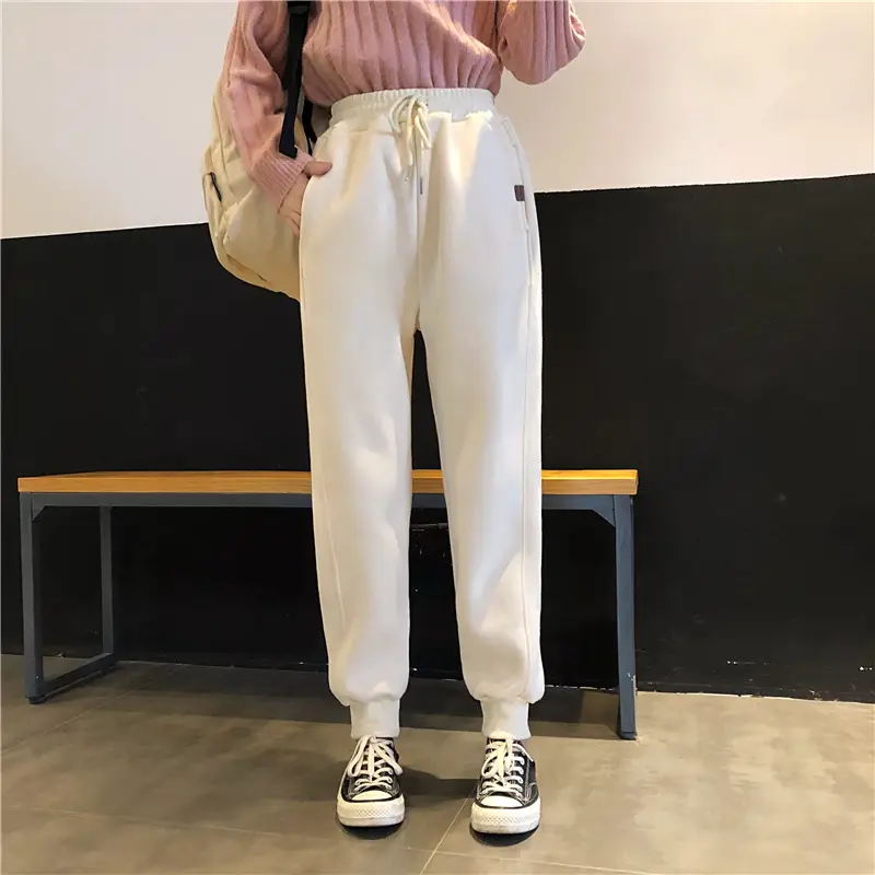 Women White Velvet Jogger Pants Loose Fit Winter Casual — feature 10