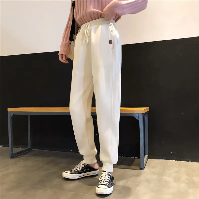 Women White Velvet Jogger Pants Loose Fit Winter Casual — feature 11