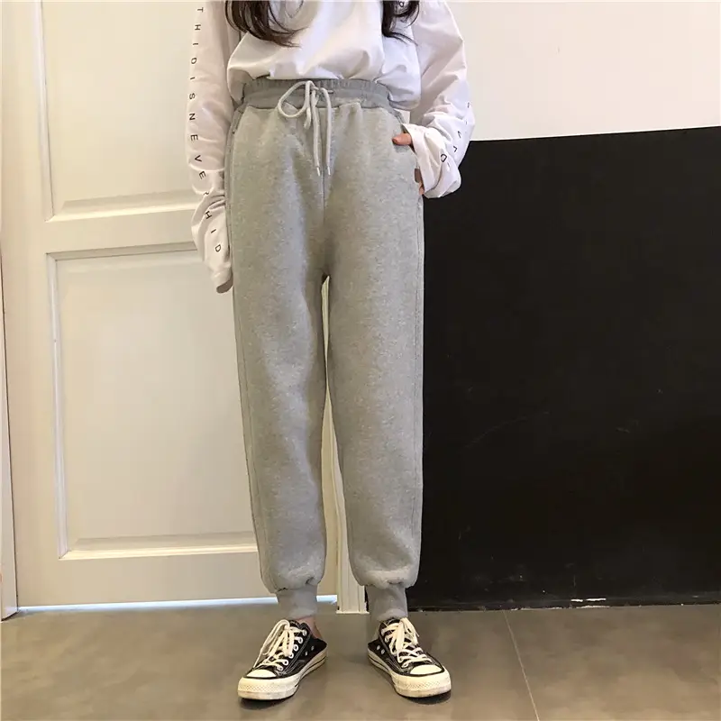 Women White Velvet Jogger Pants Loose Fit Winter Casual — feature 12