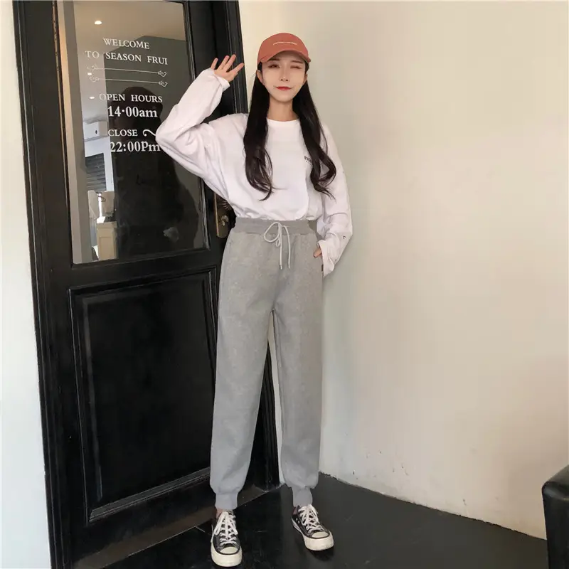 Women White Velvet Jogger Pants Loose Fit Winter Casual — feature 13
