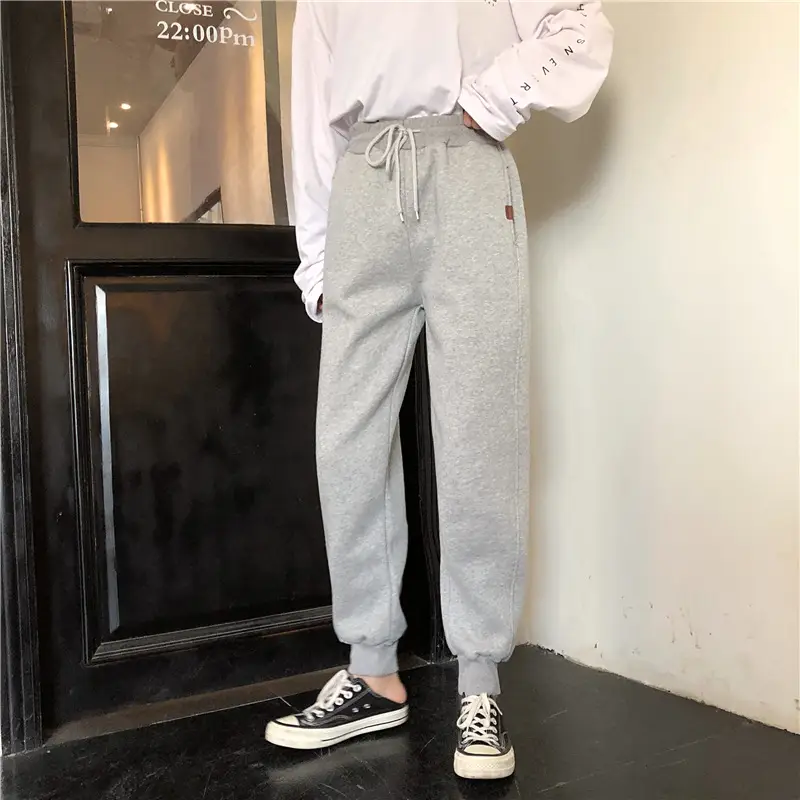 Women White Velvet Jogger Pants Loose Fit Winter Casual — feature 14