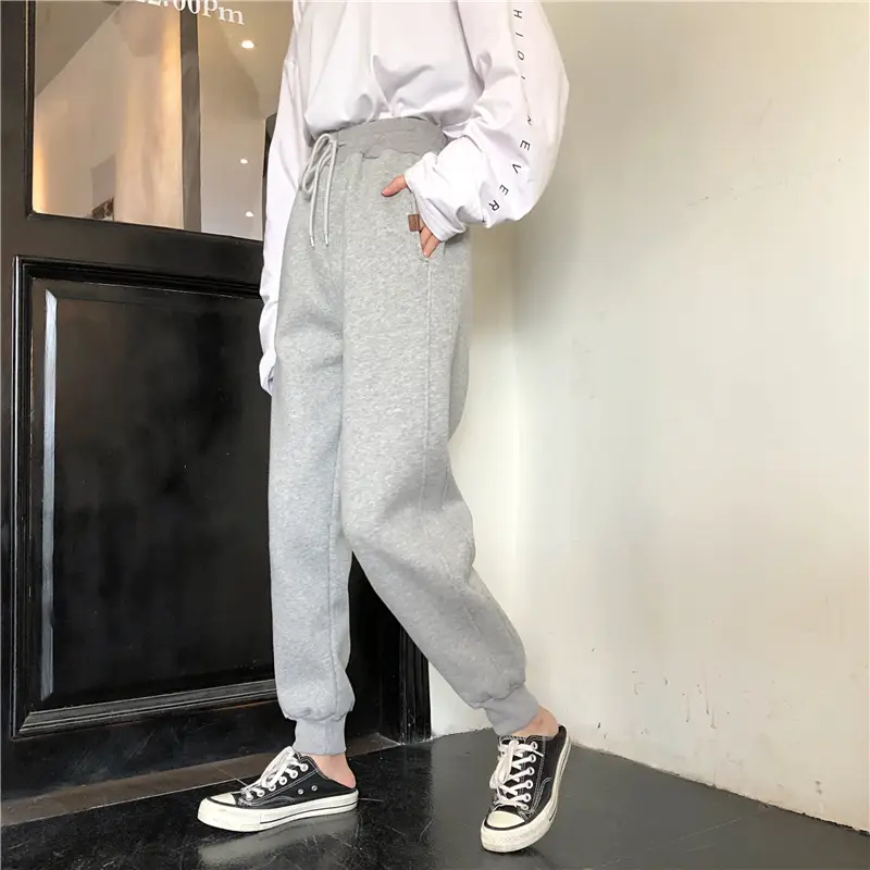 Women White Velvet Jogger Pants Loose Fit Winter Casual — feature 16
