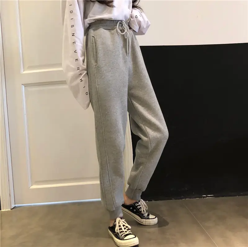 Women White Velvet Jogger Pants Loose Fit Winter Casual — feature 17