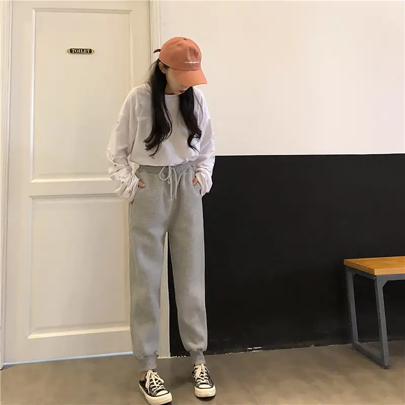 Women White Velvet Jogger Pants Loose Fit Winter Casual — feature 19