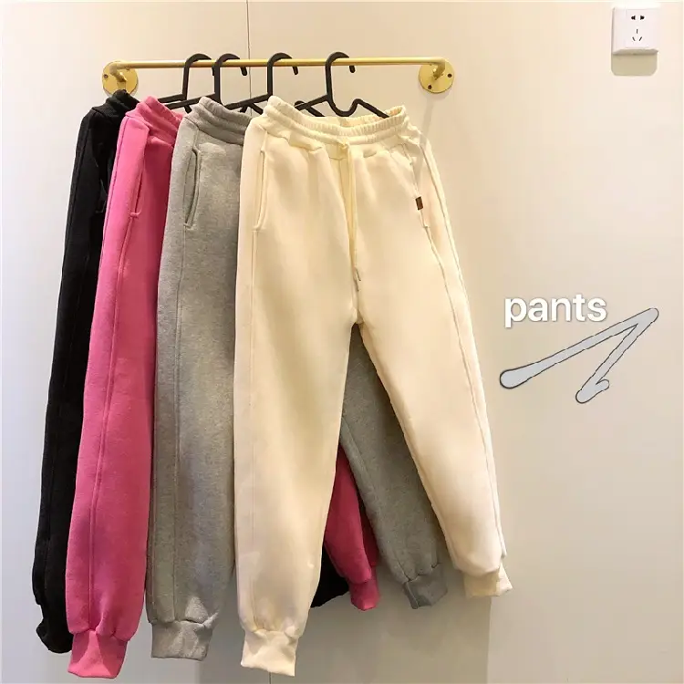 Women White Velvet Jogger Pants Loose Fit Winter Casual — feature 2