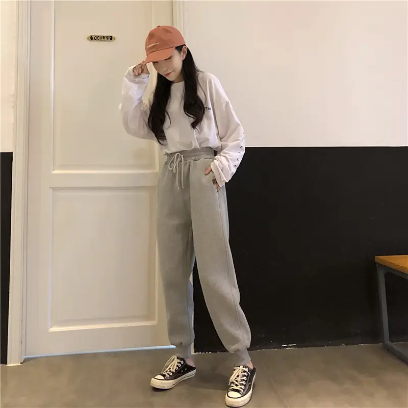 Women White Velvet Jogger Pants Loose Fit Winter Casual — feature 20