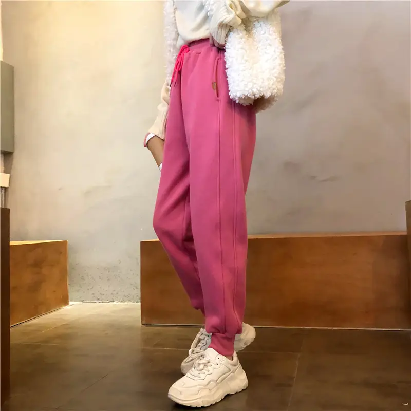 Women White Velvet Jogger Pants Loose Fit Winter Casual — feature 24