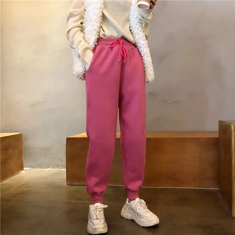 Women White Velvet Jogger Pants Loose Fit Winter Casual — feature 25