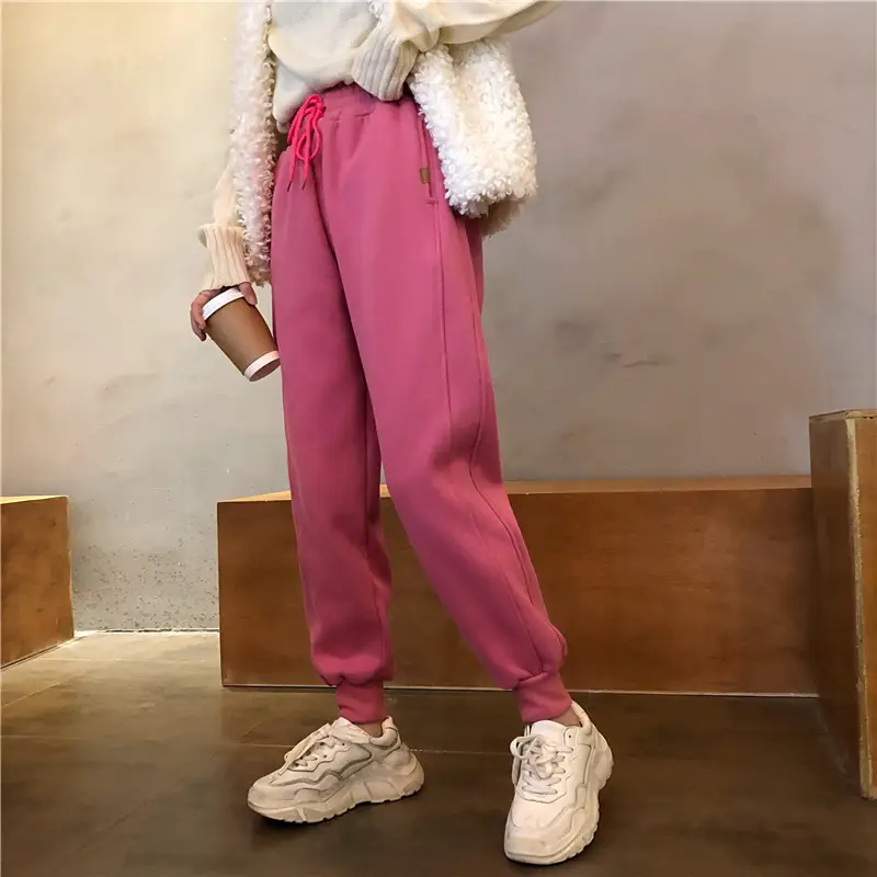Women White Velvet Jogger Pants Loose Fit Winter Casual — feature 26