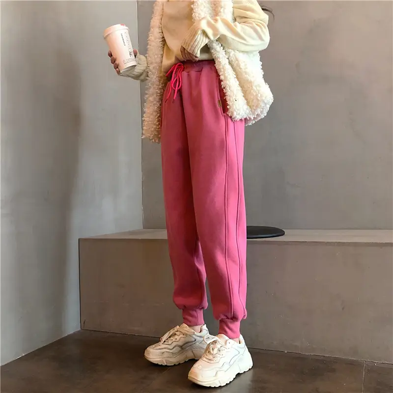 Women White Velvet Jogger Pants Loose Fit Winter Casual — feature 27