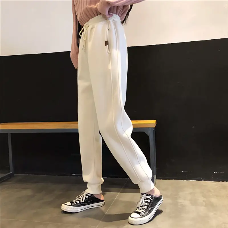 Women White Velvet Jogger Pants Loose Fit Winter Casual — feature 5