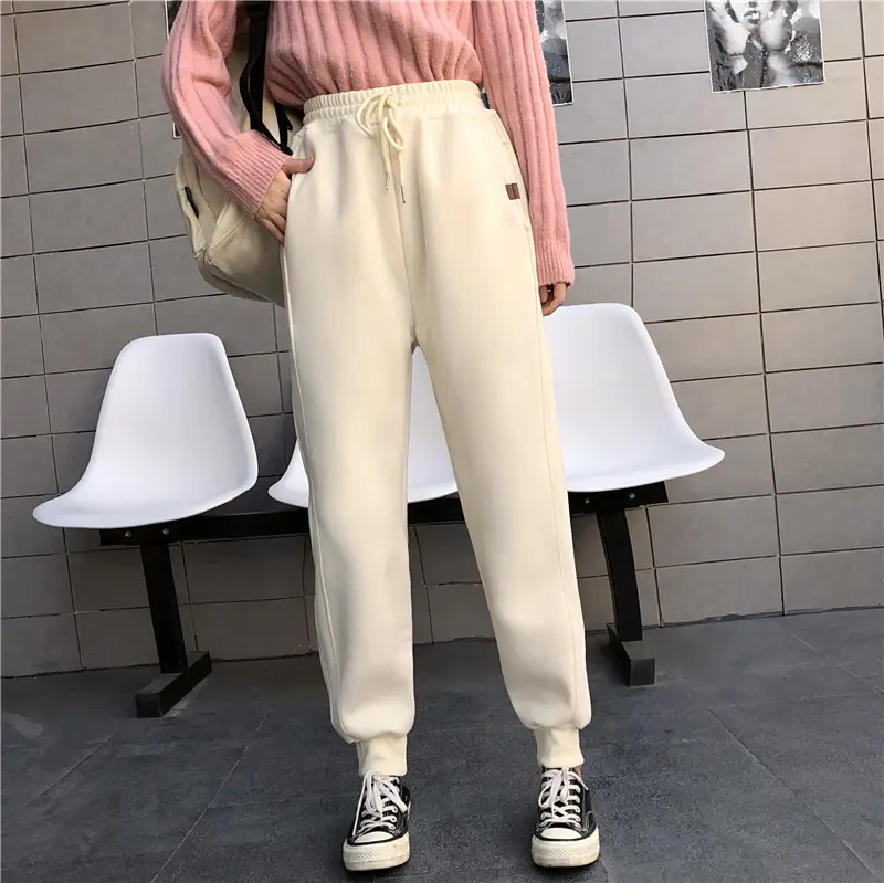 Women White Velvet Jogger Pants Loose Fit Winter Casual — feature 6