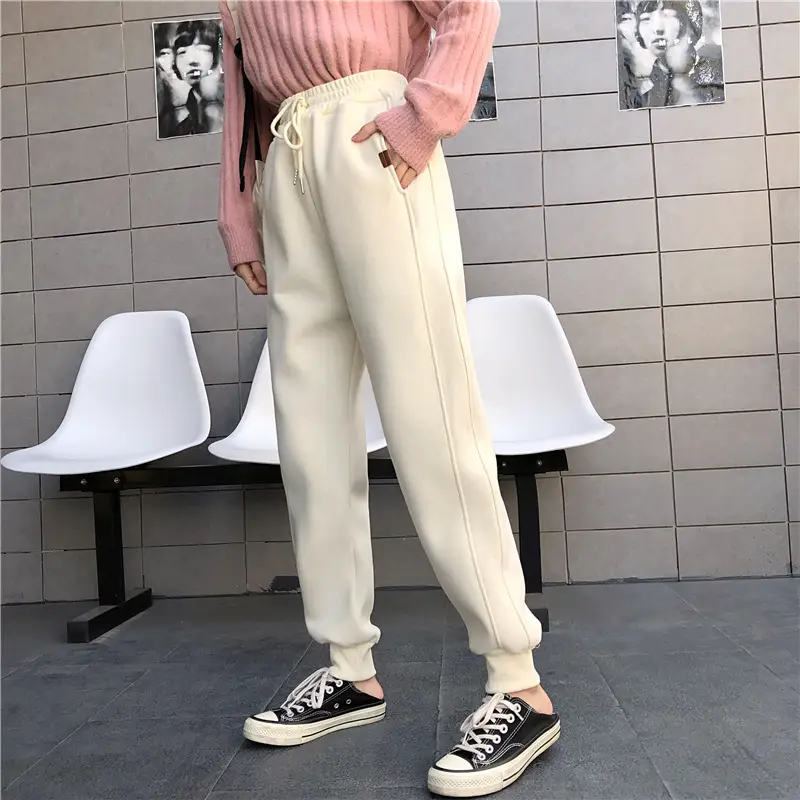 Women White Velvet Jogger Pants Loose Fit Winter Casual — feature 7