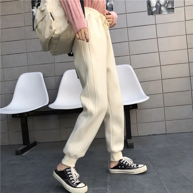 Women White Velvet Jogger Pants Loose Fit Winter Casual — feature 8