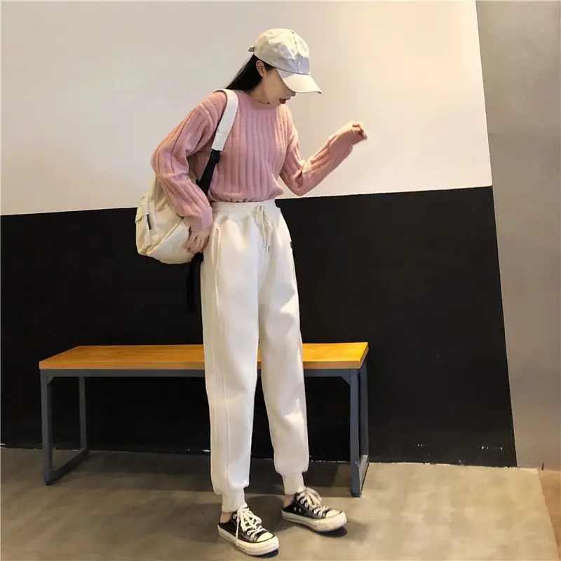 Women White Velvet Jogger Pants Loose Fit Winter Casual — feature 9