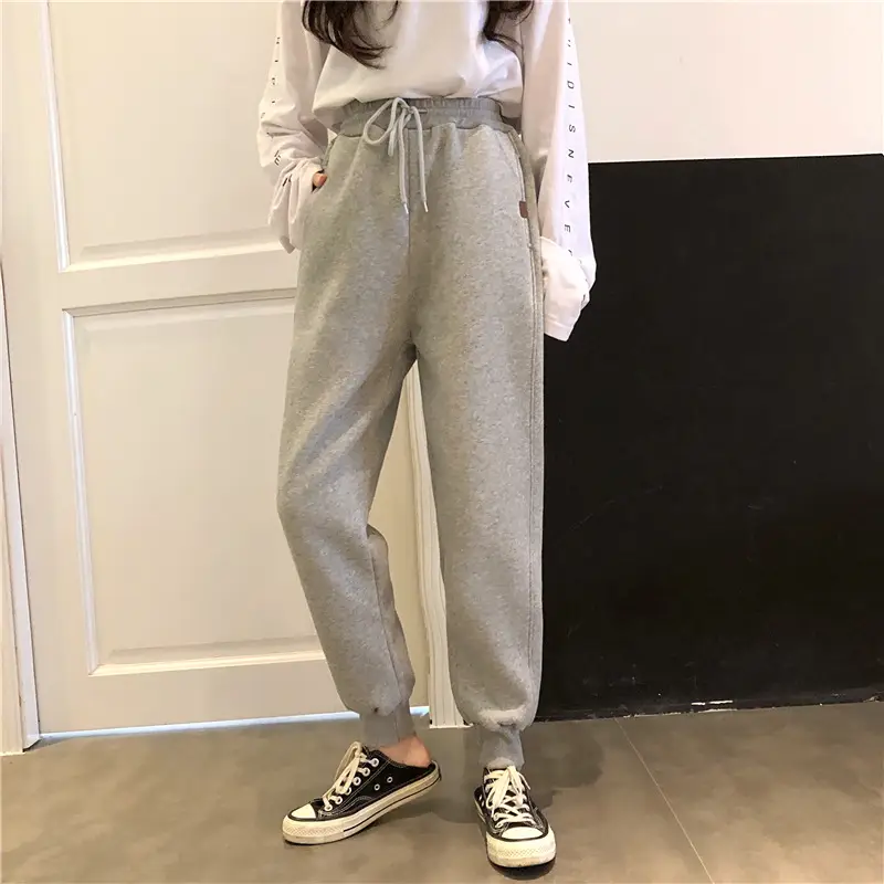 Women White Velvet Jogger Pants Loose Fit Winter Casual - Image 2