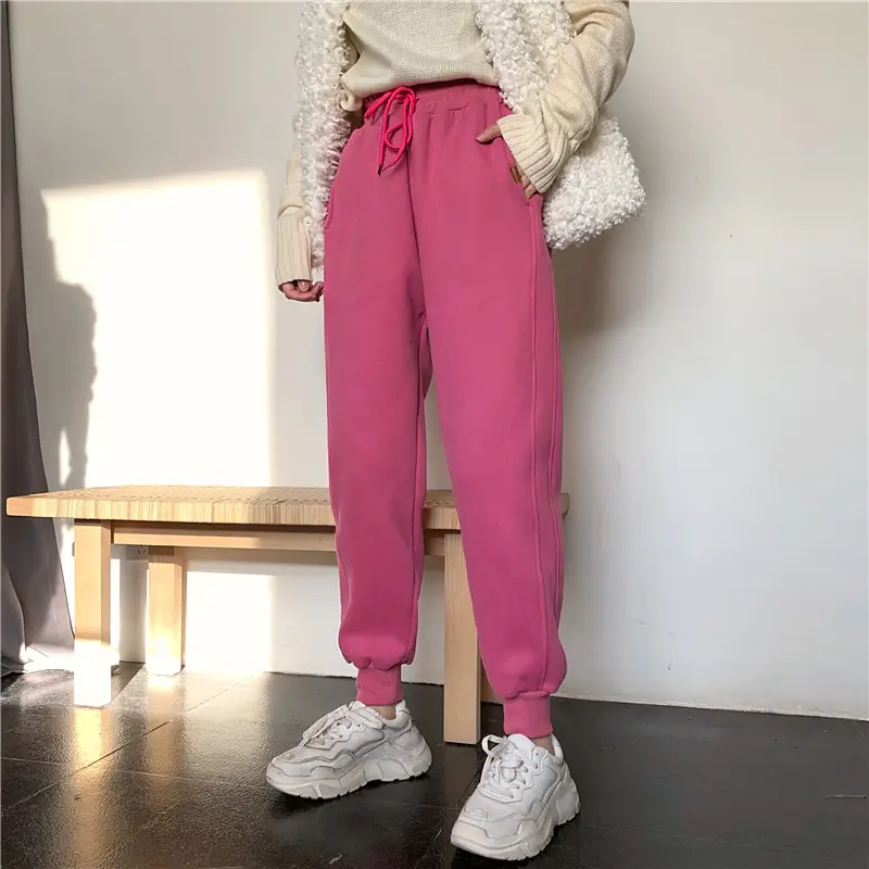 Women White Velvet Jogger Pants Loose Fit Winter Casual - Image 3