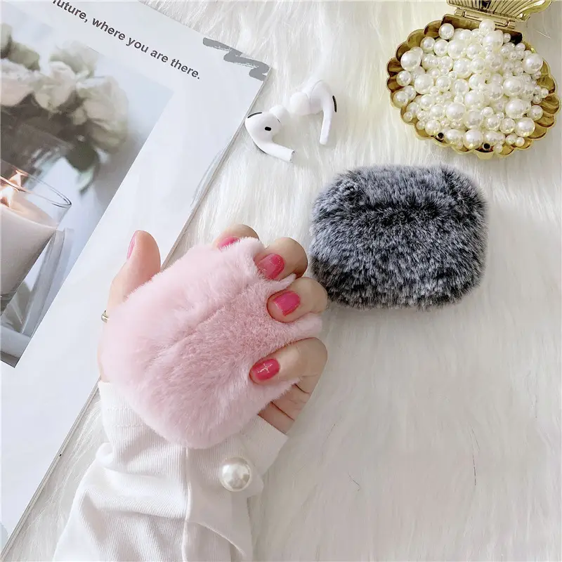 Pink Faux Fur AirPods Pro Protective Case for Women - Image 5
