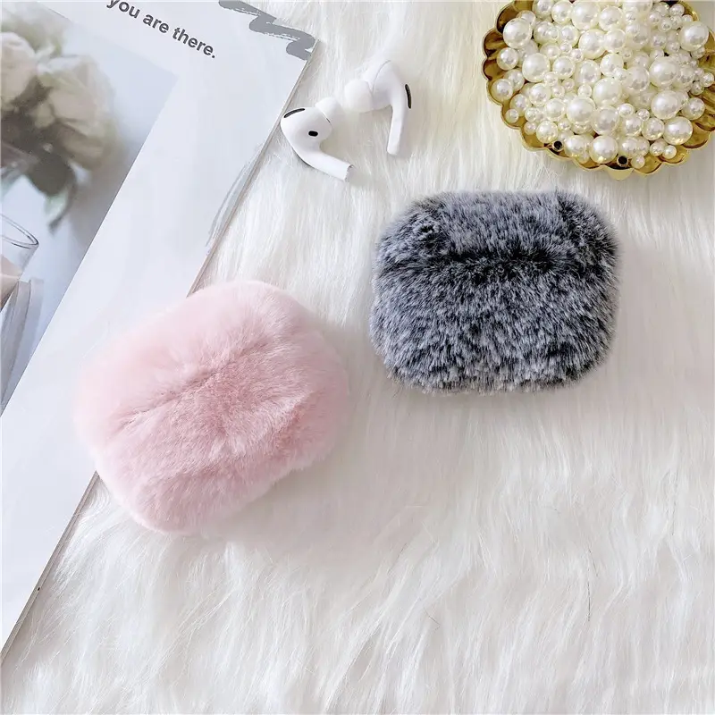 Pink Faux Fur AirPods Pro Protective Case for Women - Image 6