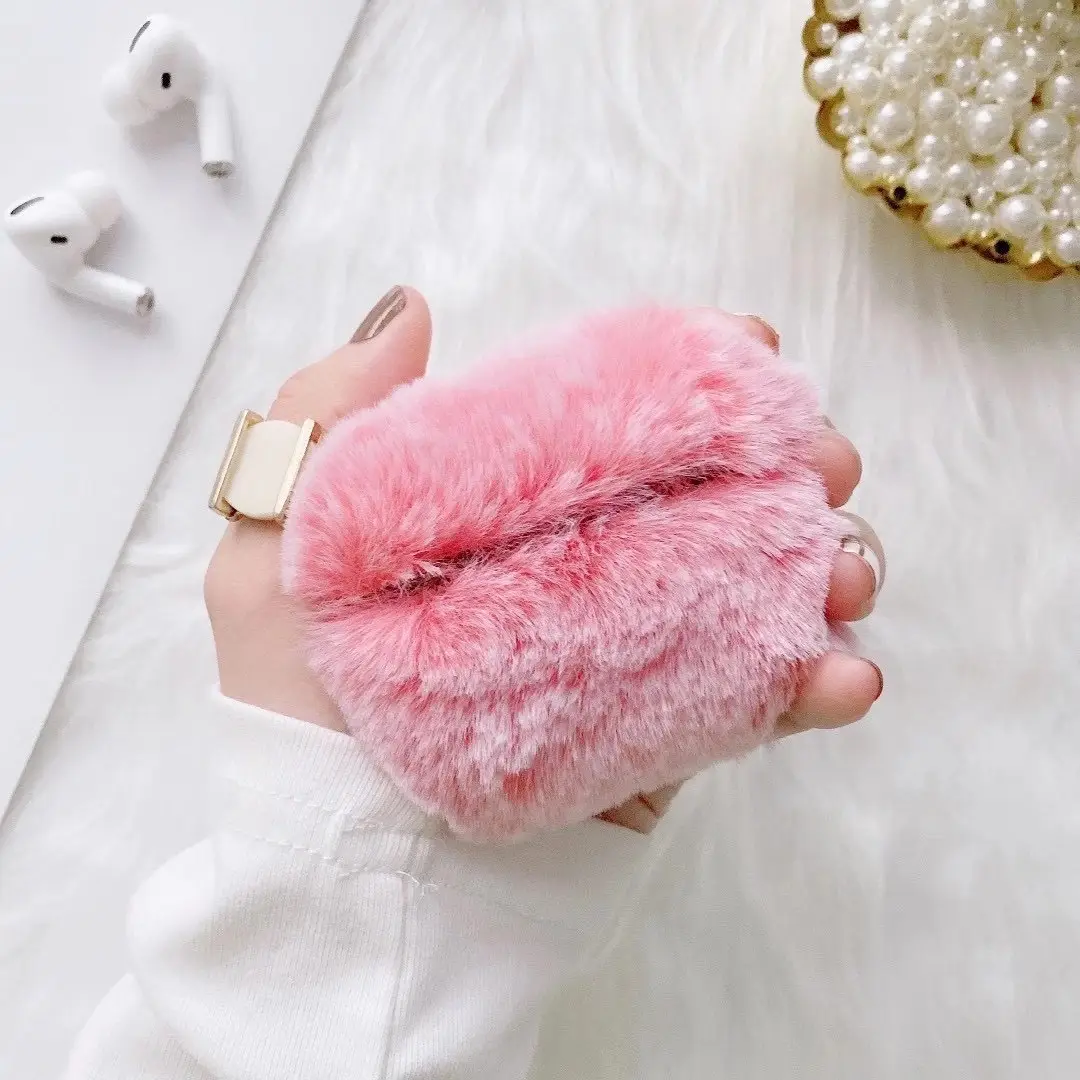 Pink Faux Fur AirPods Pro Protective Case for Women - Image 7