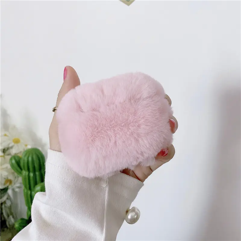 Pink Faux Fur AirPods Pro Protective Case for Women - Image 2