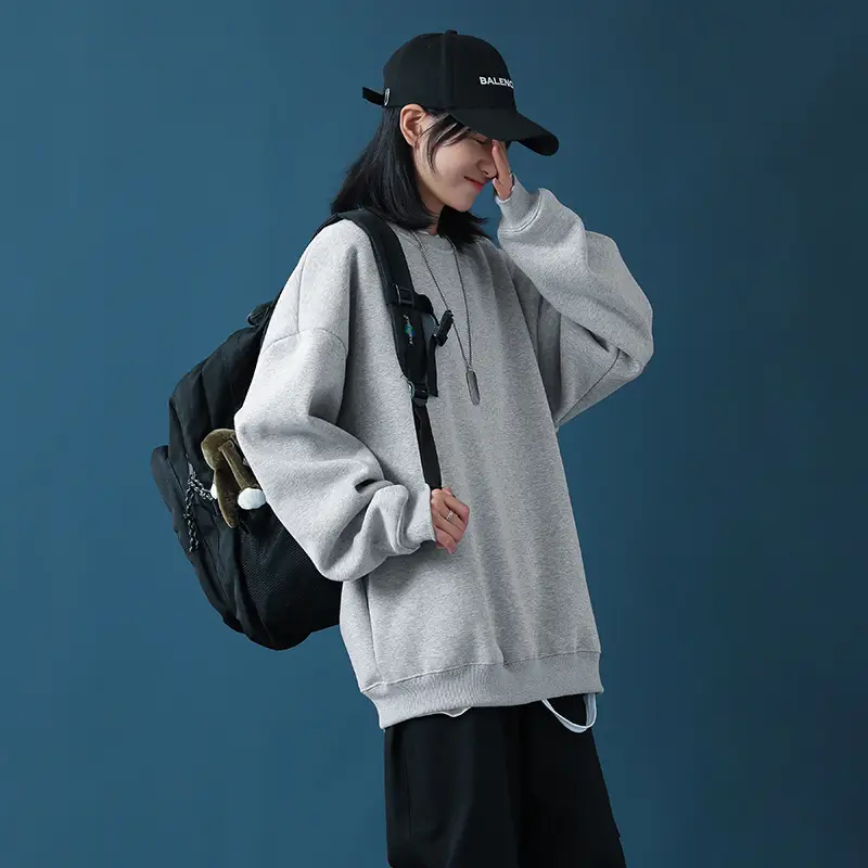 Men Black Loose Sweatshirt Jacket Large - Image 11