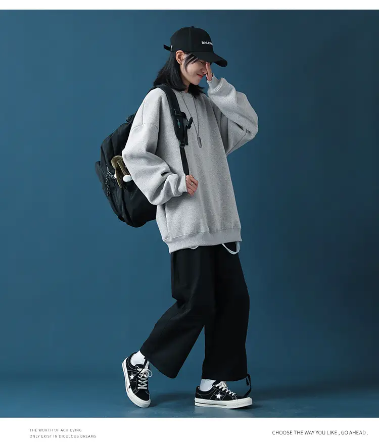 Men Black Loose Sweatshirt Jacket Large — feature 22