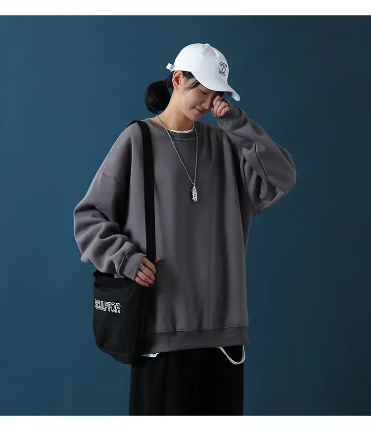 Men Black Loose Sweatshirt Jacket Large — feature 28