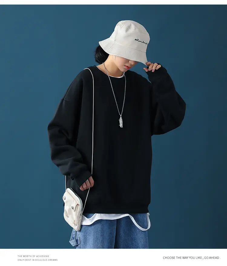 Men Black Loose Sweatshirt Jacket Large — feature 8