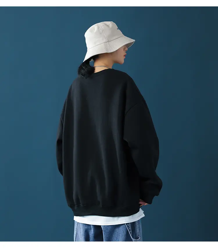 Men Black Loose Sweatshirt Jacket Large — feature 9