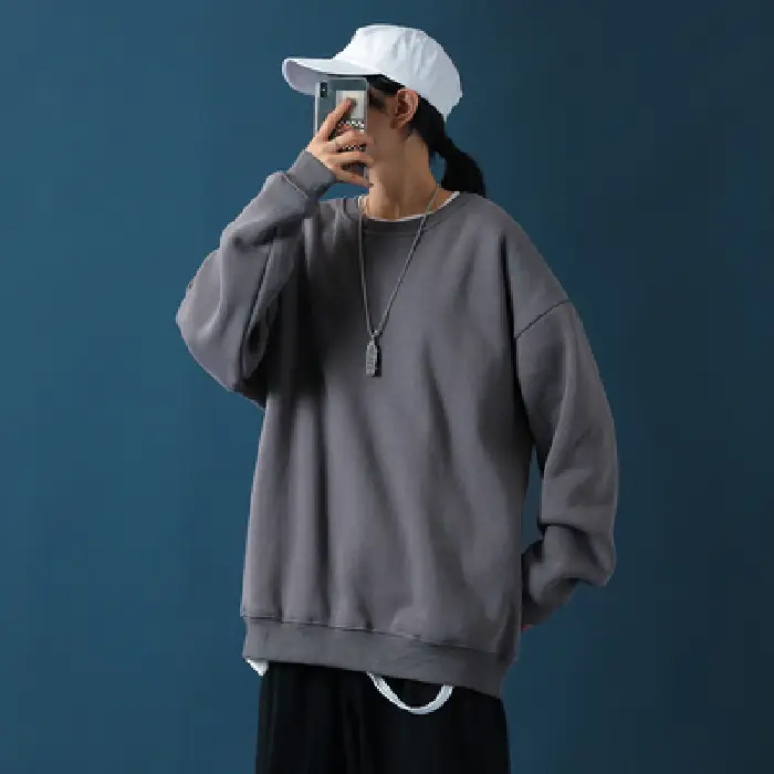 Men Black Loose Sweatshirt Jacket Large - Image 9