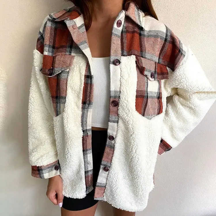 2021 Plaid Plush Single Breasted Cardigan for Women - Image 9