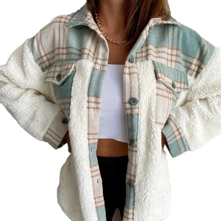 2021 Plaid Plush Single Breasted Cardigan for Women - Image 2